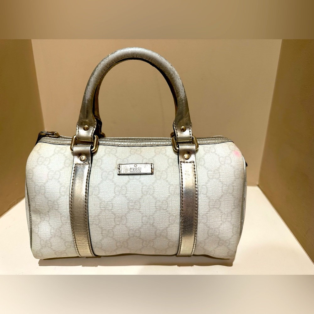 Gucci White and Silver Mini Boston Satchel